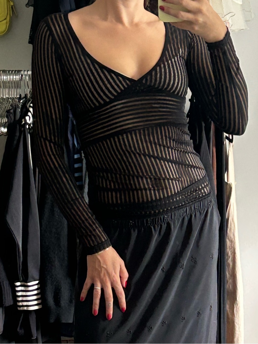 striped sheer long sleeve